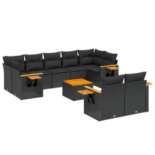 vidaXL 10 részes fekete polyrattan kerti ülőgarnitúra párnákkal (3259535) kerti bútor