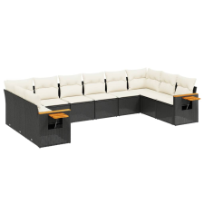 vidaXL 10 részes fekete polyrattan kerti ülőgarnitúra párnákkal (3259564) kerti bútor
