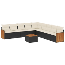 vidaXL 10 részes fekete polyrattan kerti ülőgarnitúra párnákkal (3260145) kerti bútor