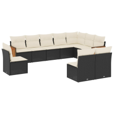 vidaXL 10 részes fekete polyrattan kerti ülőgarnitúra párnákkal (3260152) kerti bútor