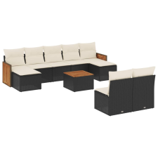 vidaXL 10 részes fekete polyrattan kerti ülőgarnitúra párnákkal (3260460) kerti bútor