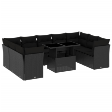 vidaXL 10 részes fekete polyrattan kerti ülőgarnitúra párnákkal (3266815) kerti bútor