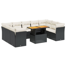 vidaXL 10 részes fekete polyrattan kerti ülőgarnitúra párnákkal (3270993) kerti bútor