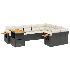vidaXL 10 részes fekete polyrattan kerti ülőgarnitúra párnákkal (3273681) kerti bútor