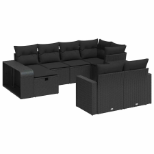 vidaXL 10 részes fekete polyrattan kerti ülőgarnitúra párnákkal (3326059) kerti bútor