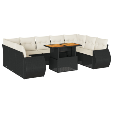 vidaXL 10 részes fekete polyrattan kerti ülőgarnitúra párnákkal (3327304) kerti bútor