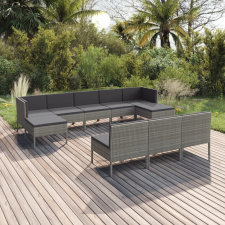 vidaXL 10 részes szürke polyrattan kerti bútorszett párnákkal kerti bútor