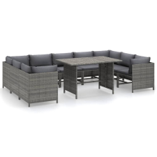 vidaXL 10 részes szürke polyrattan kerti bútorszett párnákkal (3059768) kerti bútor