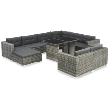 vidaXL 10-részes szürke polyrattan kerti bútorszett párnákkal (44426) kerti bútor