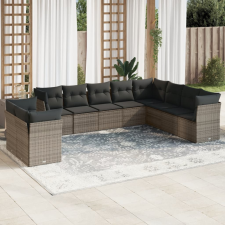 vidaXL 10 részes szürke polyrattan kerti ülőgarnitúra párnákkal kerti bútor