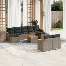 vidaXL 10 részes szürke polyrattan kerti ülőgarnitúra párnákkal kerti bútor