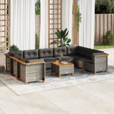 vidaXL 10 részes szürke polyrattan kerti ülőgarnitúra párnákkal kerti bútor