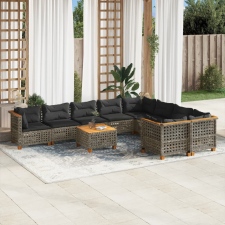 vidaXL 10 részes szürke polyrattan kerti ülőgarnitúra párnákkal kerti bútor