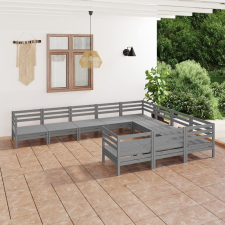 vidaXL 10 részes szürke tömör fenyőfa kerti ülőgarnitúra kerti bútor