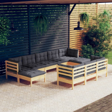 vidaXL 10 részes tömör fenyőfa kerti ülőgarnitúra szürke párnákkal kerti bútor