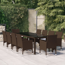 vidaXL 11 részes barna kültéri polyrattan étkezőgarnitúra kerti bútor