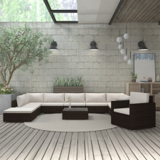 vidaXL 11 részes barna polyrattan kerti bútorszett párnákkal kerti bútor