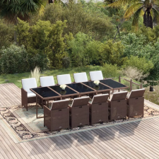 vidaXL 11 részes barna polyrattan kerti étkezőgarnitúra párnákkal kerti bútor