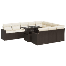 vidaXL 11 részes barna polyrattan kerti ülőgarnitúra párnákkal (3326394) kerti bútor
