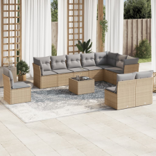 vidaXL 11 részes bézs polyrattan kerti ülőgarnitúra párnákkal kerti bútor