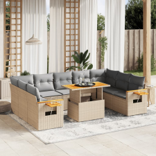 vidaXL 11 részes bézs polyrattan kerti ülőgarnitúra párnákkal kerti bútor