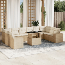 vidaXL 11 részes bézs polyrattan kerti ülőgarnitúra párnákkal kerti bútor