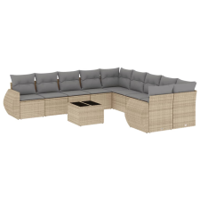 vidaXL 11 részes bézs polyrattan kerti ülőgarnitúra párnákkal (3221918) kerti bútor
