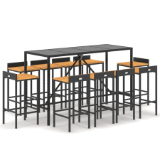 vidaXL 11 részes fekete polyrattan és tömör akácfa kerti bárszett (3187682) kerti bútor