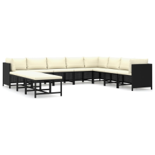 vidaXL 11 részes fekete polyrattan kerti bútorszett párnákkal (3059802) kerti bútor