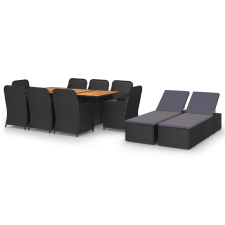 vidaXL 11 részes fekete polyrattan kerti étkezőgarnitúra kerti bútor