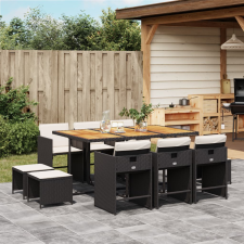 vidaXL 11 részes fekete polyrattan kerti étkezőgarnitúra párnákkal kerti bútor