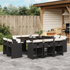 vidaXL 11 részes fekete polyrattan kerti étkezőgarnitúra párnákkal kerti bútor