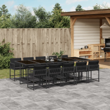 vidaXL 11 részes fekete polyrattan kerti étkezőgarnitúra párnákkal kerti bútor