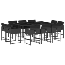 vidaXL 11 részes fekete polyrattan kerti étkezőgarnitúra párnákkal kerti bútor