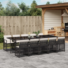 vidaXL 11 részes fekete polyrattan kerti étkezőgarnitúra párnákkal kerti bútor