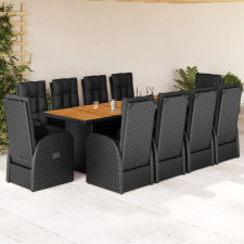 vidaXL 11 részes fekete polyrattan kerti étkezőgarnitúra párnákkal kerti bútor