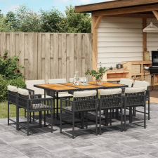 vidaXL 11 részes fekete polyrattan kerti étkezőgarnitúra párnákkal kerti bútor