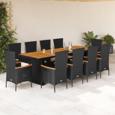 vidaXL 11 részes fekete polyrattan kerti étkezőgarnitúra párnákkal kerti bútor