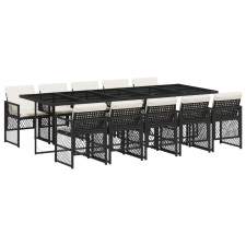 vidaXL 11 részes fekete polyrattan kerti étkezőgarnitúra párnákkal (3210750) kerti bútor