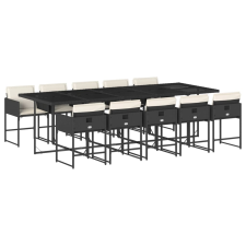 vidaXL 11 részes fekete polyrattan kerti étkezőgarnitúra párnákkal (3211290) kerti bútor