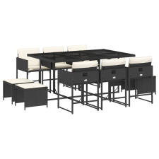 vidaXL 11 részes fekete polyrattan kerti étkezőgarnitúra párnákkal (3211326) kerti bútor