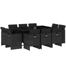 vidaXL 11 részes fekete polyrattan kerti étkezőgarnitúra párnákkal (3277794) kerti bútor