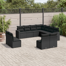 vidaXL 11 részes fekete polyrattan kerti ülőgarnitúra párnákkal kerti bútor