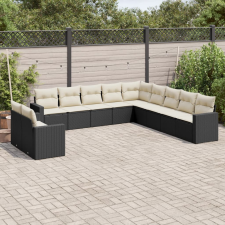 vidaXL 11 részes fekete polyrattan kerti ülőgarnitúra párnákkal kerti bútor