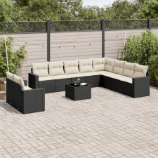 vidaXL 11 részes fekete polyrattan kerti ülőgarnitúra párnákkal kerti bútor