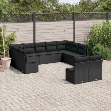 vidaXL 11 részes fekete polyrattan kerti ülőgarnitúra párnákkal kerti bútor