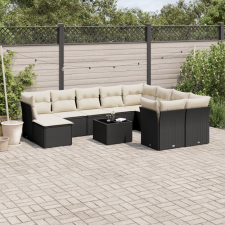 vidaXL 11 részes fekete polyrattan kerti ülőgarnitúra párnákkal kerti bútor