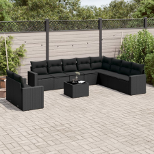 vidaXL 11 részes fekete polyrattan kerti ülőgarnitúra párnákkal kerti bútor