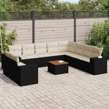 vidaXL 11 részes fekete polyrattan kerti ülőgarnitúra párnákkal kerti bútor