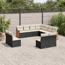 vidaXL 11 részes fekete polyrattan kerti ülőgarnitúra párnákkal kerti bútor